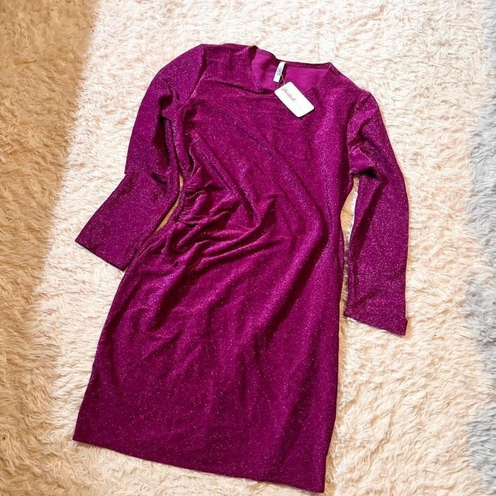 Purple Glam Retro Disco Groovy Sparkle Ruched Bodycon Dress Womens XL 80s Vibes